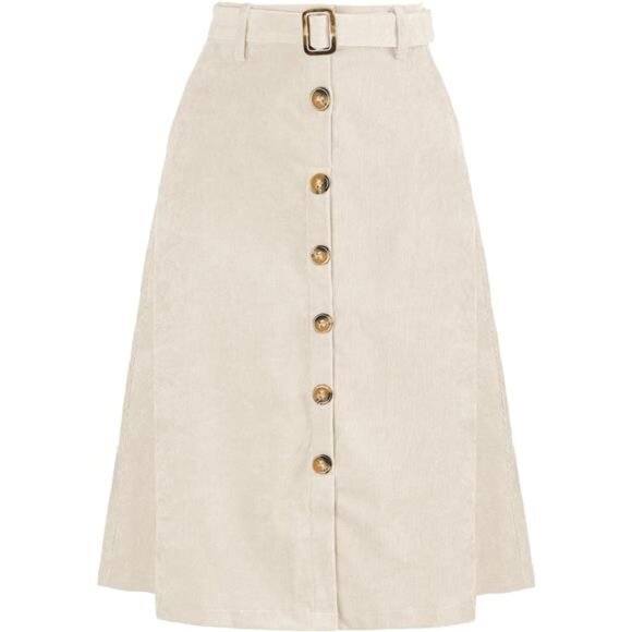 Womens High Waist Button Front A-Line Skirt Apricot - Picture 1 of 5